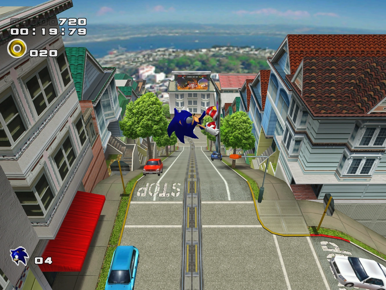Sonic Adventure 2 City Escape stage screenshot - Dreamcast