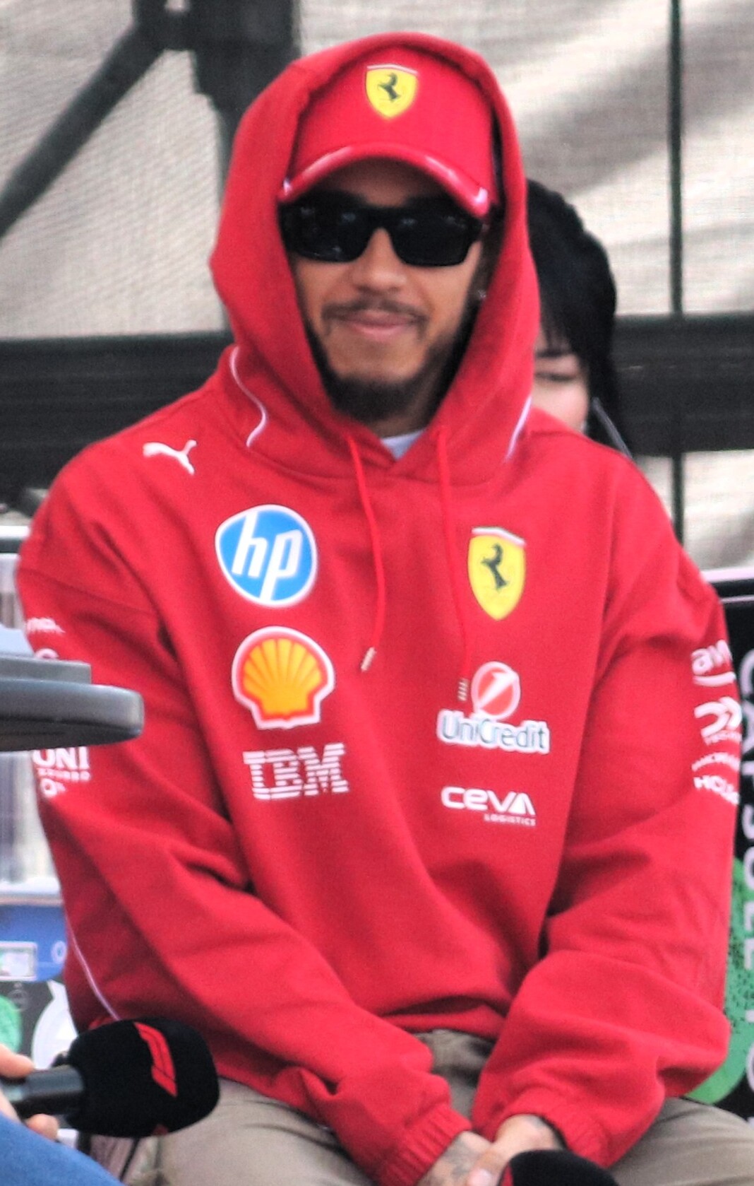 Lewis Hamilton in Ferrari team wear at the 2025 Japan GP fanzone