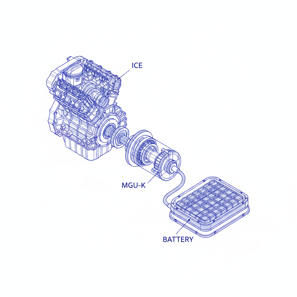 2026 F1 하이브리드 파워유닛 — ICE + MGU-K + 배터리 (MGU-H 폐지)